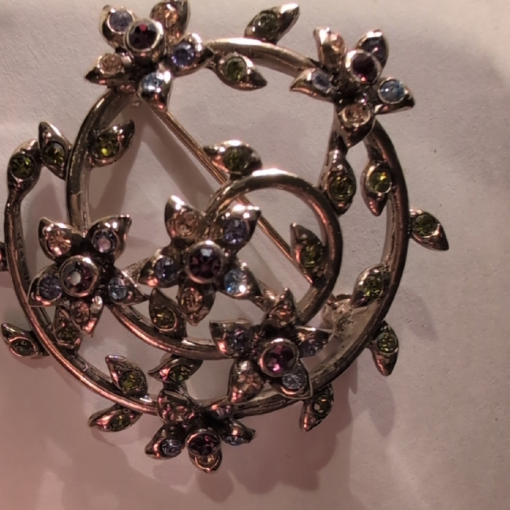 Monet Floral Brooch with Multicolor Stones Accents - Picture 3 of 8